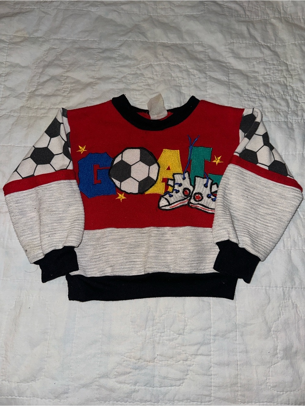VTG 80s 90s Kids Colorblock Soccer Sweatshirt GOAL Sneaker Embroidered Crewneck